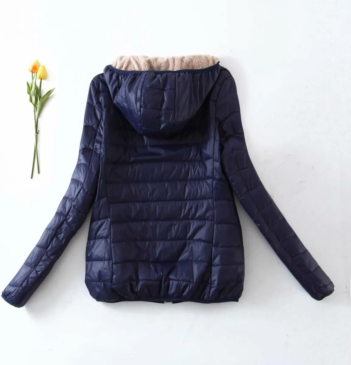 Womens Winter Puffer Jacket with Hood Fleece Lined Down Jackets Light Packable Quilted Puffer Coat