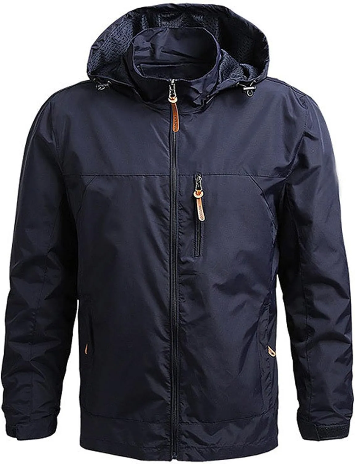Xiaojmake Rain Coat For Men Lightweight Snow Ski Jacket Waterproof Hooded Windbreaker Full Zip Quilted Fall Light Jacket