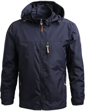 Xiaojmake Rain Coat For Men Lightweight Snow Ski Jacket Waterproof Hooded Windbreaker Full Zip Quilted Fall Light Jacket